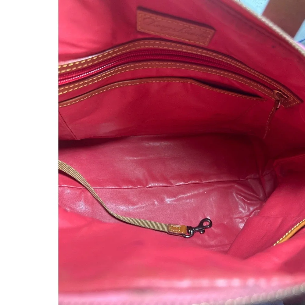 Dooney & Bourke Pink Pebble Grain Leather Satchel Bag Brown Trim Dome Handbag